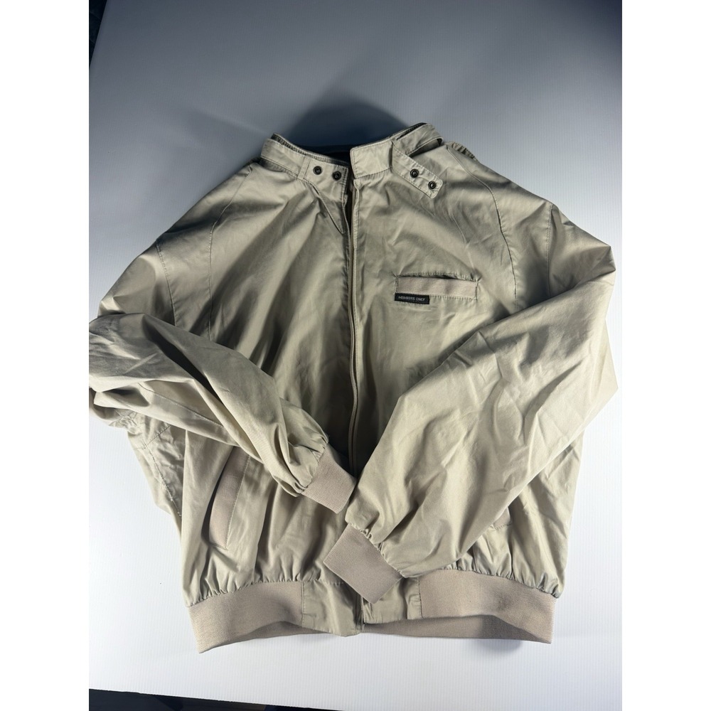 Members Only Men's Size 44 Tan Racer Jacket Zip Front Ribbed Cuffs - Picture 3 of 7